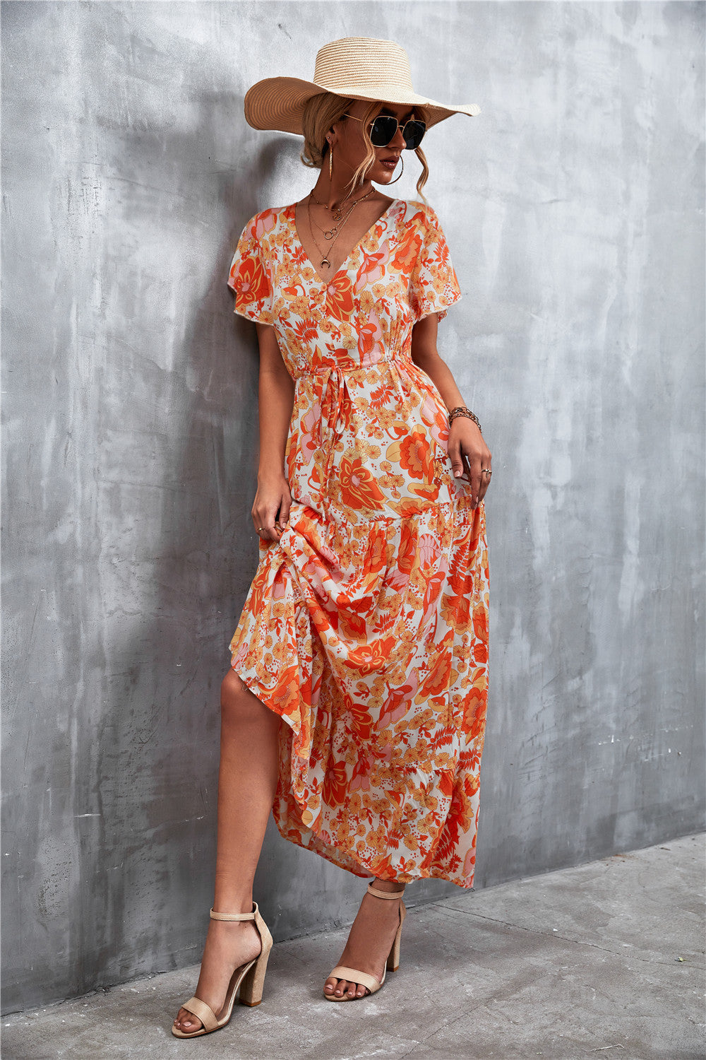 Floral Buttoned Drawstring Waist Tiered Dress | 3 colors |