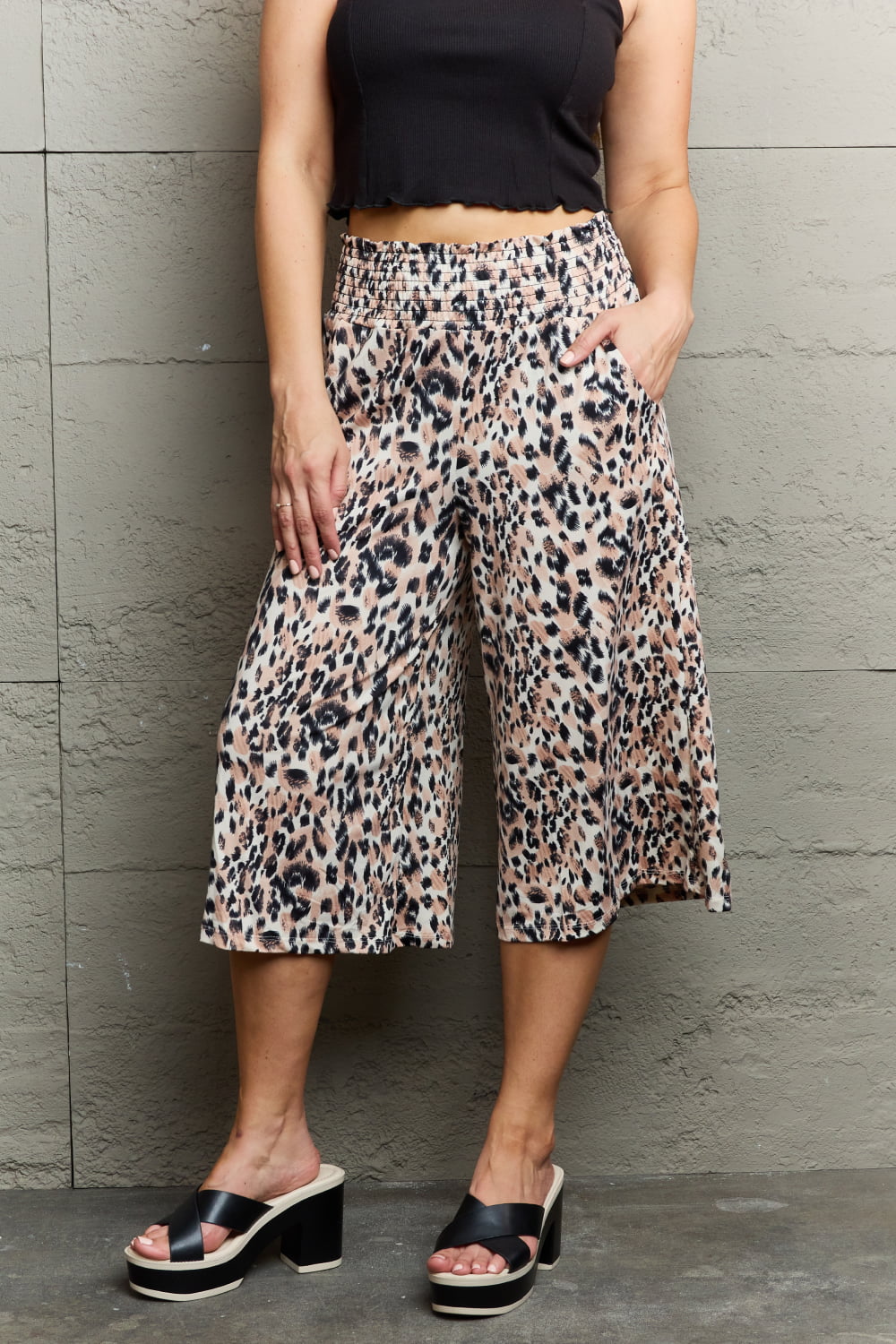 Leopard Luxe Culottes in Beige with Pockets