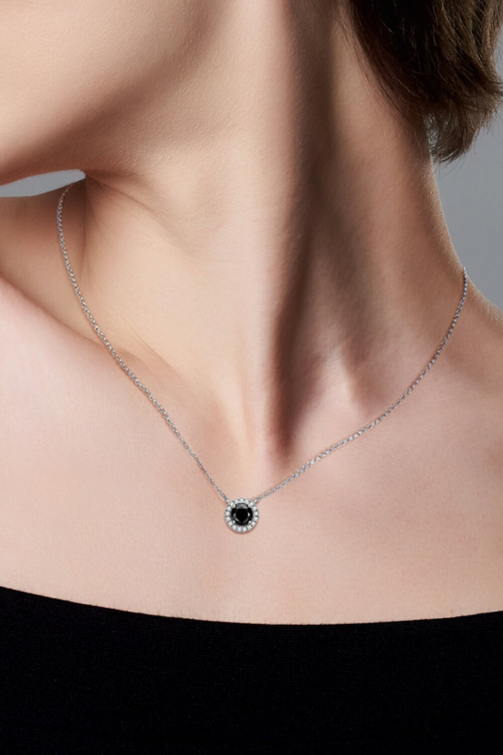 Two-Tone 1 Carat Black Moissanite Round Pendant Necklace