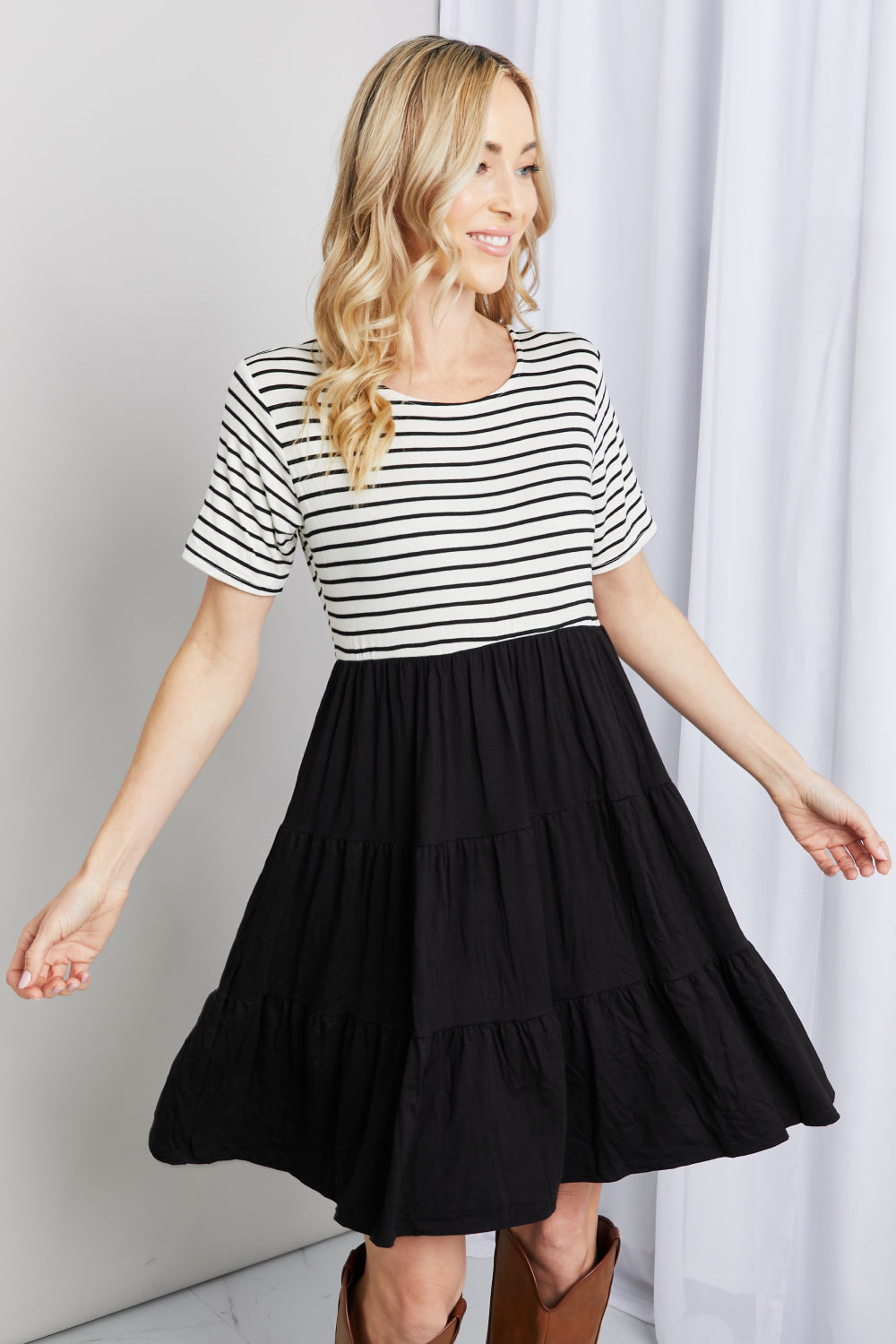 Call Me Cute Two-Tone Black & White Short Sleeve Spliced Dress