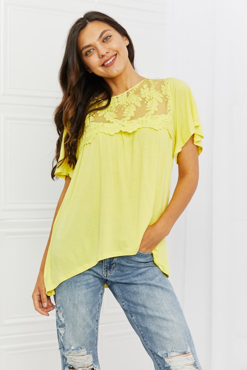 Leah Lace Embroidered Blouse in Yellow