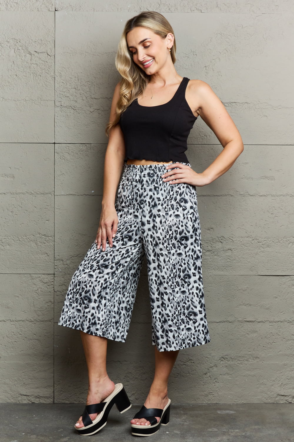 Leopard Luxe Culottes in Grey with Pockets