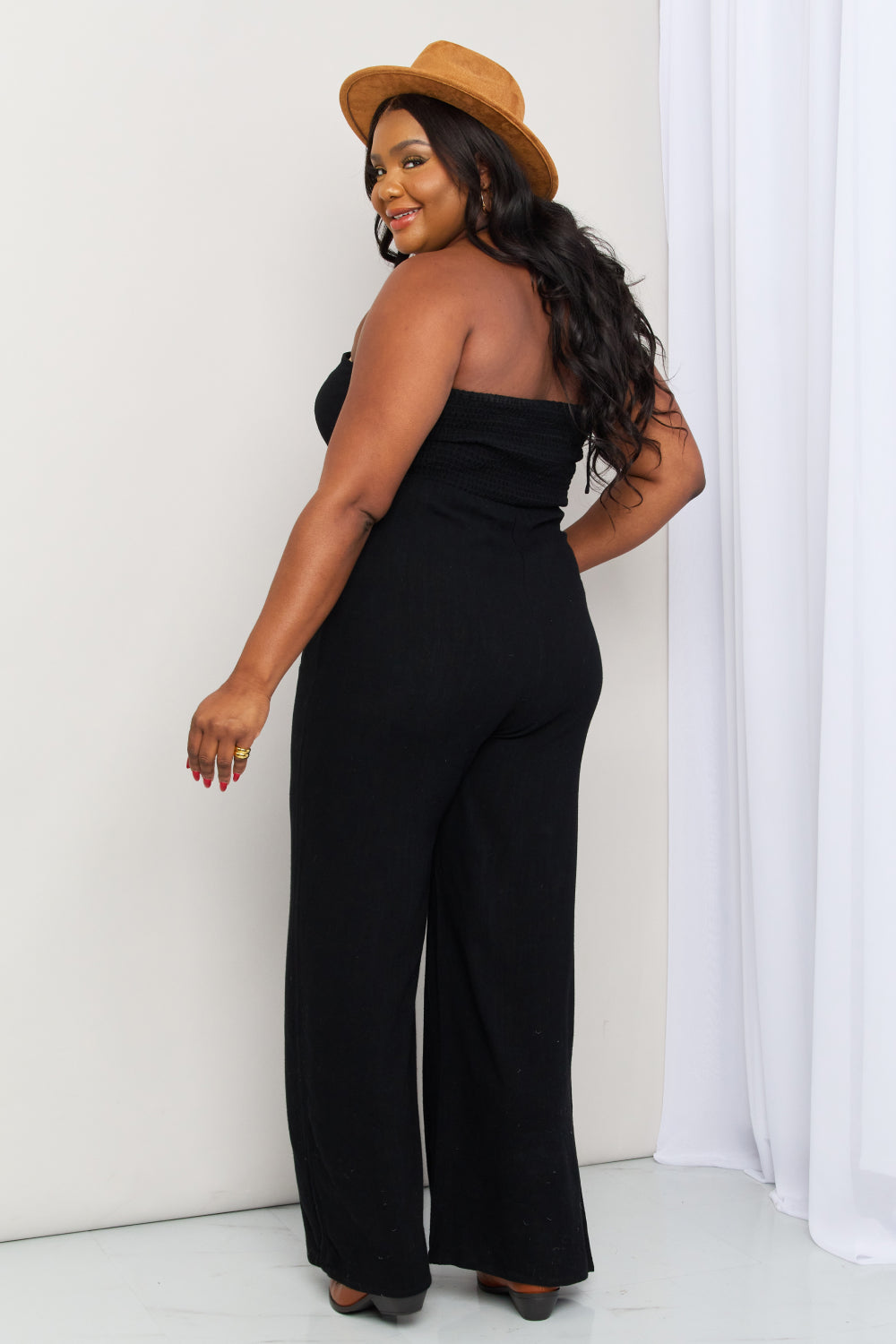 I'm All That Halter Neck Wide Leg Jumpsuit with Pockets in Black