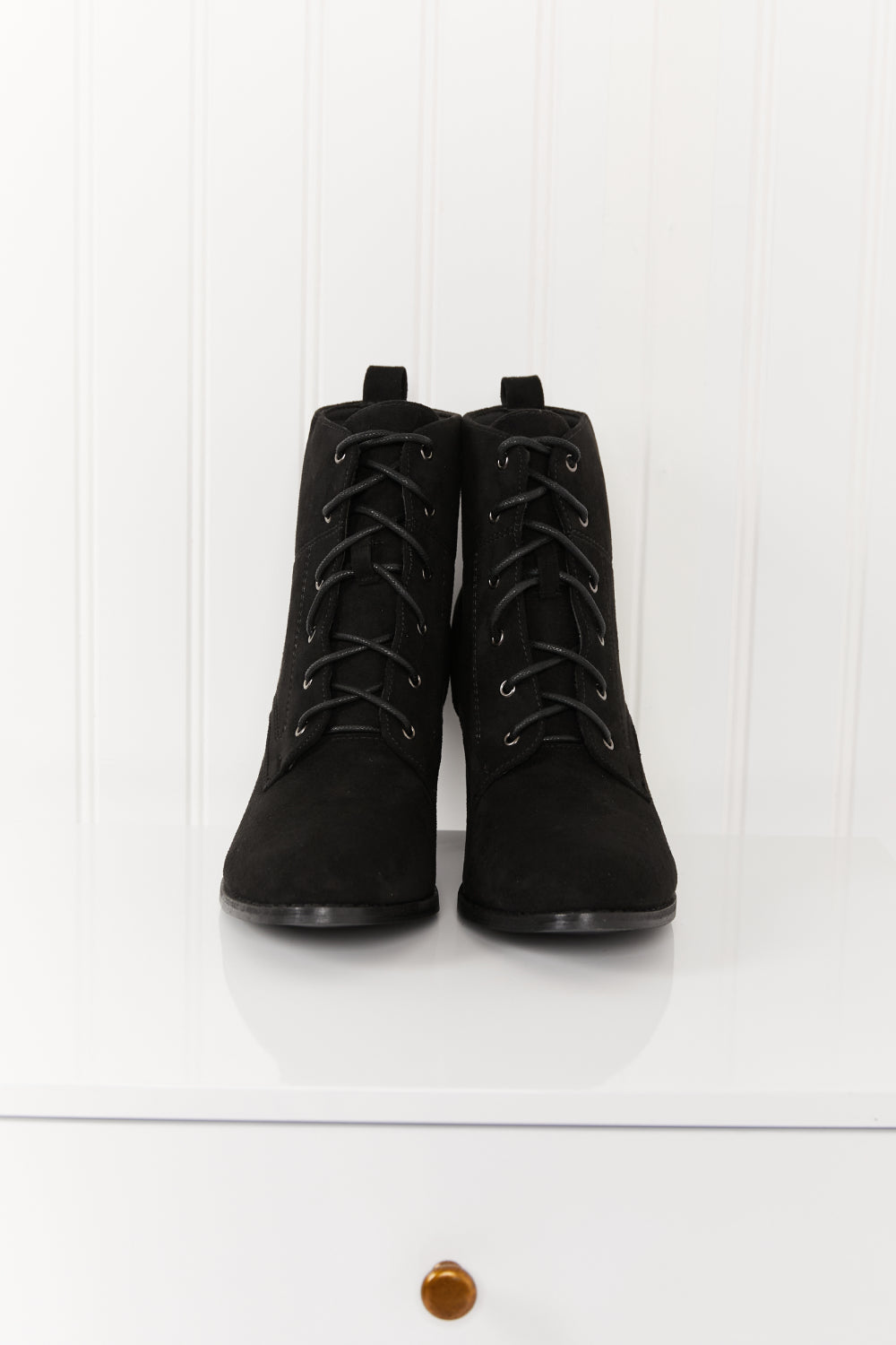 Forever Fall Lace-Up Heeled Booties in Black