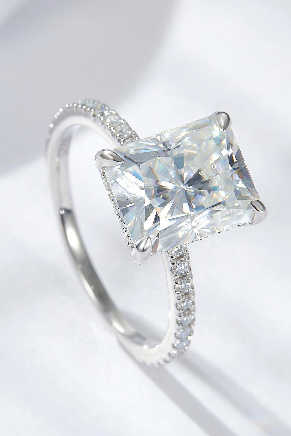 The Audrey - 4 Carat Moissanite 4-Prong Side Stone Ring