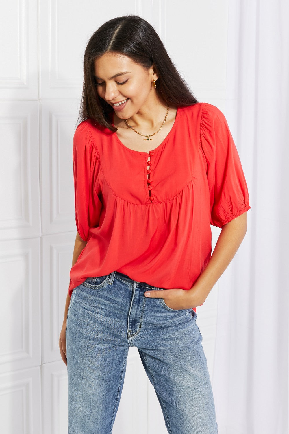 So Scarlett Button Yoke Top