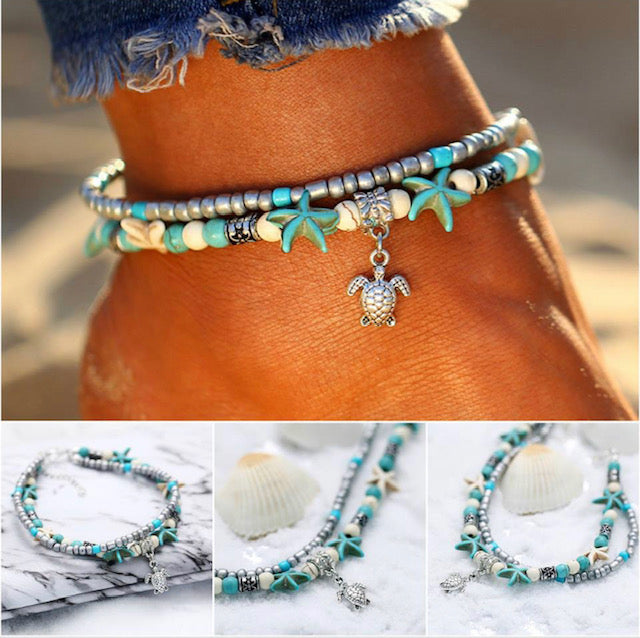 Turtle, Starfish, Anklet, Bead, Women, Fashion, Accessories