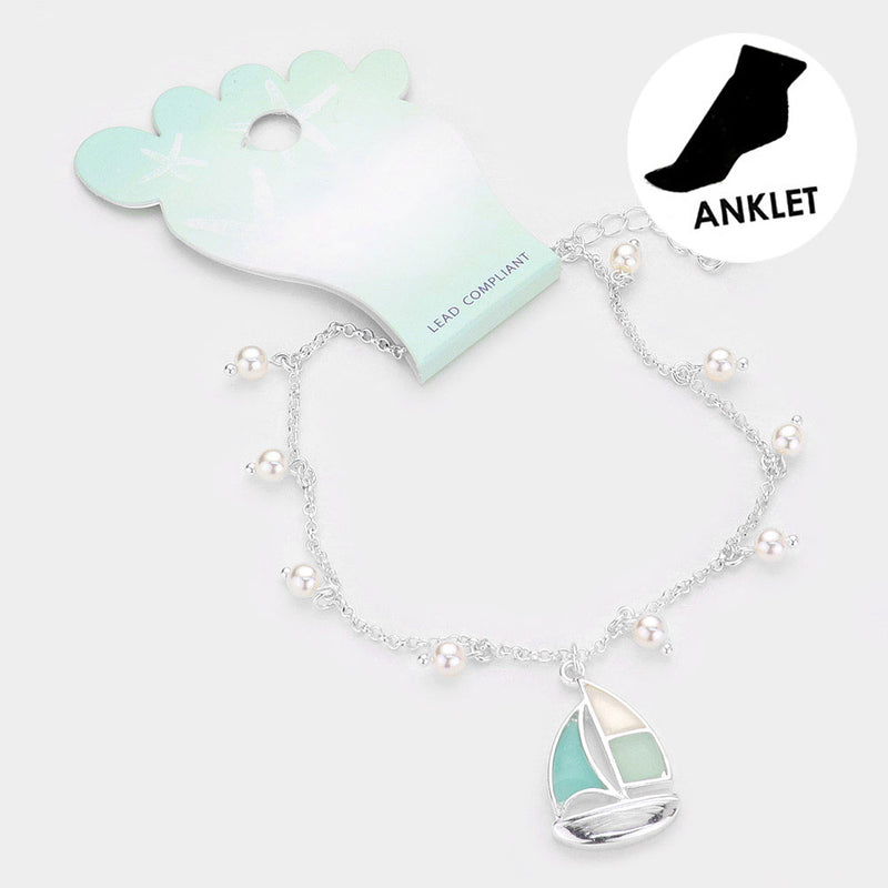 sailboat anklet pearls extender chain