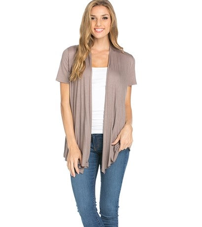 Cara Short Sleeve Open Front Cardigan | Stretchy Rayon Spandex Blend Fabric | Regular Size & Plus Size | Sizes XS - 3XL