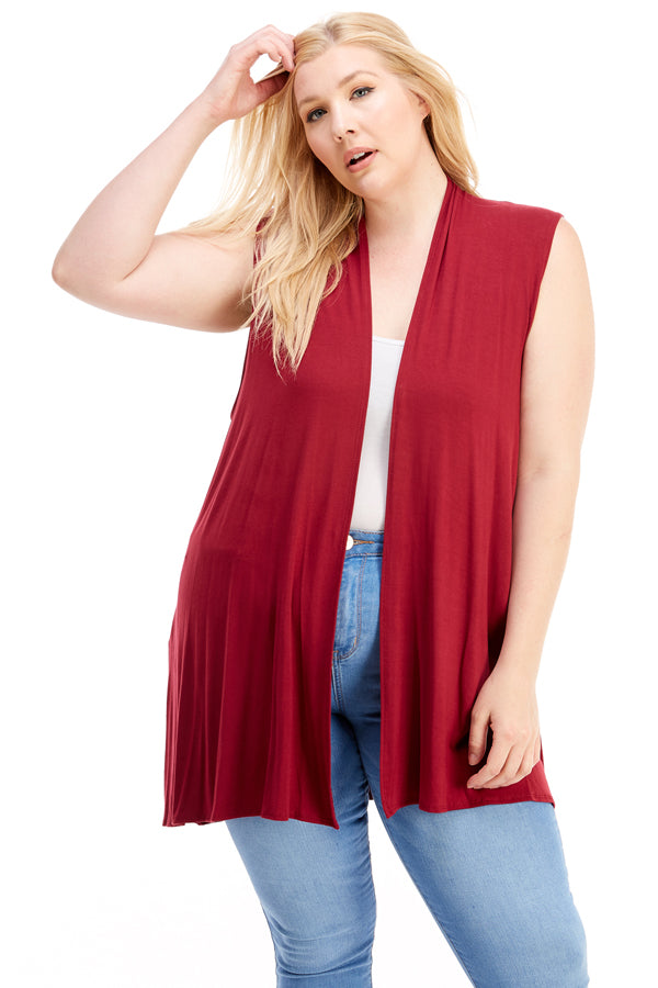 Jo Vest in 8 Solid Colors with Stretchy Fabric, Pockets.  Made in USA. Burgundy Wine Womens Vest Layering Piece.