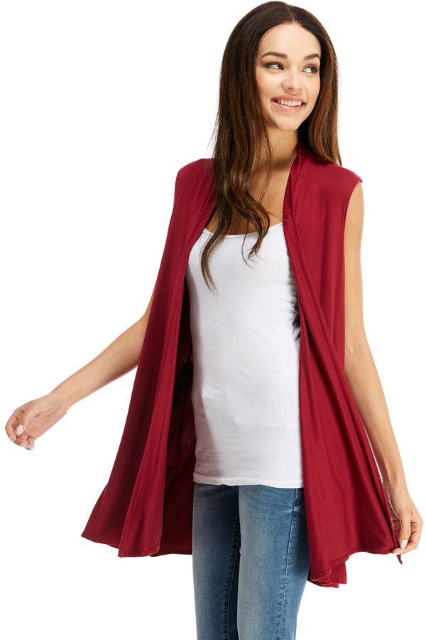 Jo Vest in 8 Solid Colors with Stretchy Fabric, Pockets.  Made in USA. Burgundy Wine Womens Vest Layering Piece.