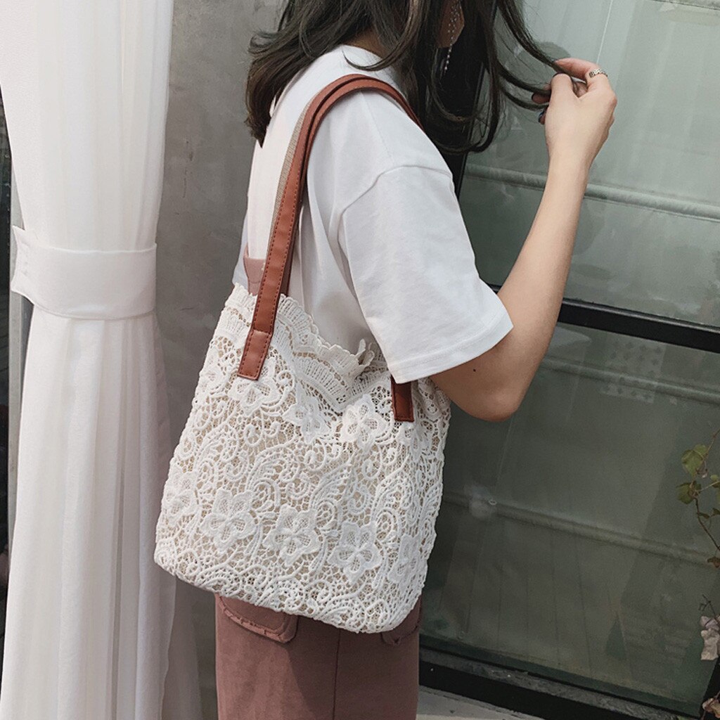 Crochet Lace Shoulder Tote Bag 2 colors derbecca