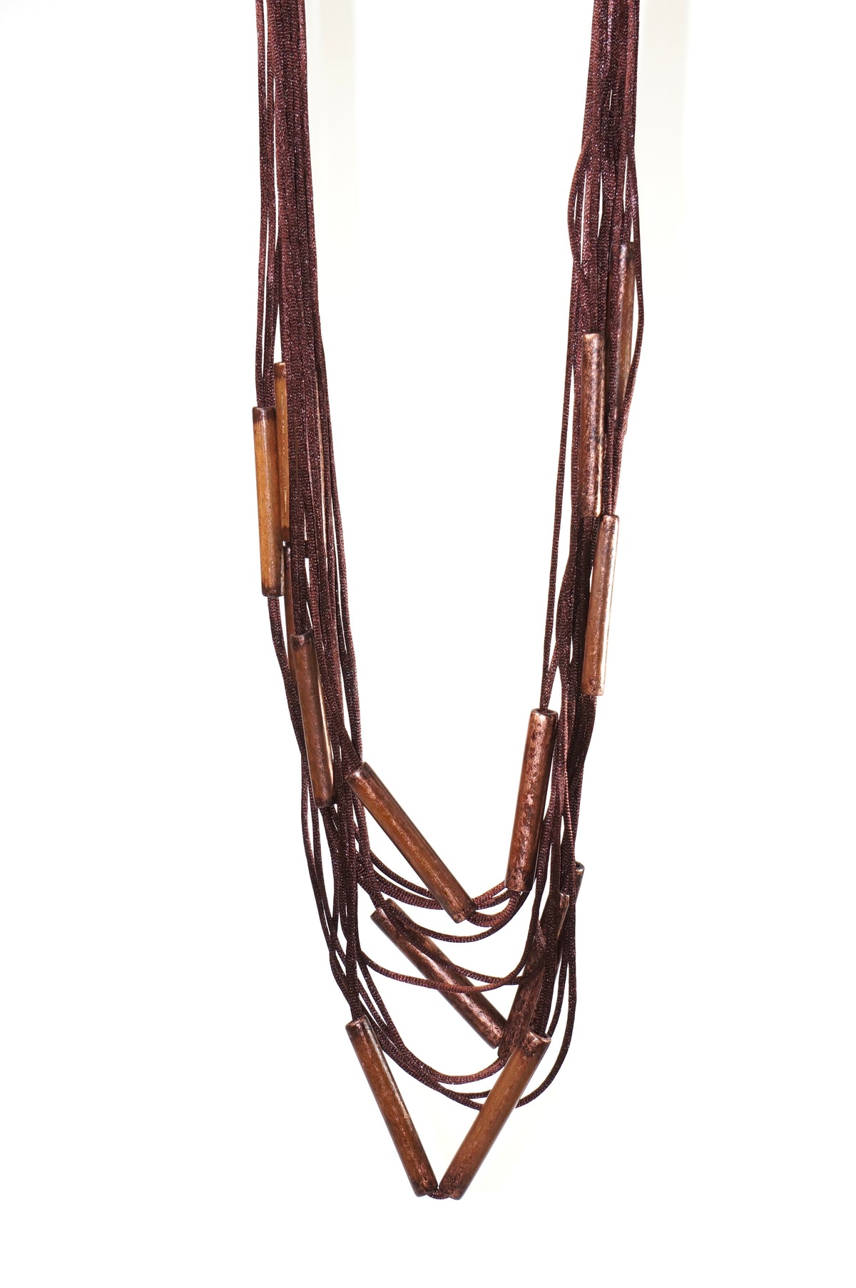 Boho Wooden Bead Silk Cord Necklace