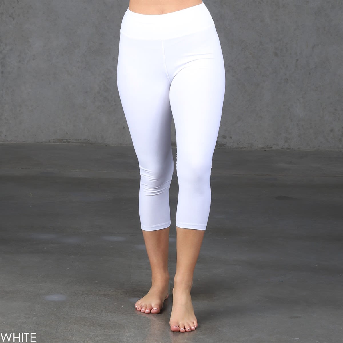 Womens, Juniors, Misses Solid Capri Leggings with Buttery Soft Yoga-Style Waistband. Sizing:  One Size OS 0-10 Tall & Curvy TC 12-18 PLUS 18-28 available in 4 colors: Black, Charcoal Grey Gray, Brown Coffee, White