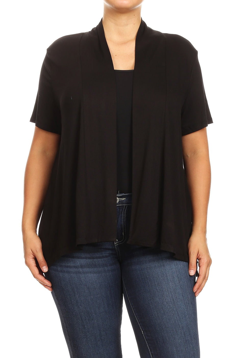 Cara Short Sleeve Open Front Cardigan | Stretchy Rayon Spandex Blend Fabric | Regular Size & Plus Size | Sizes XS - 3XL