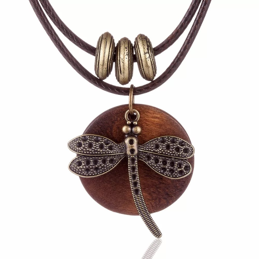 Dragonfly Wooden Bead Necklace