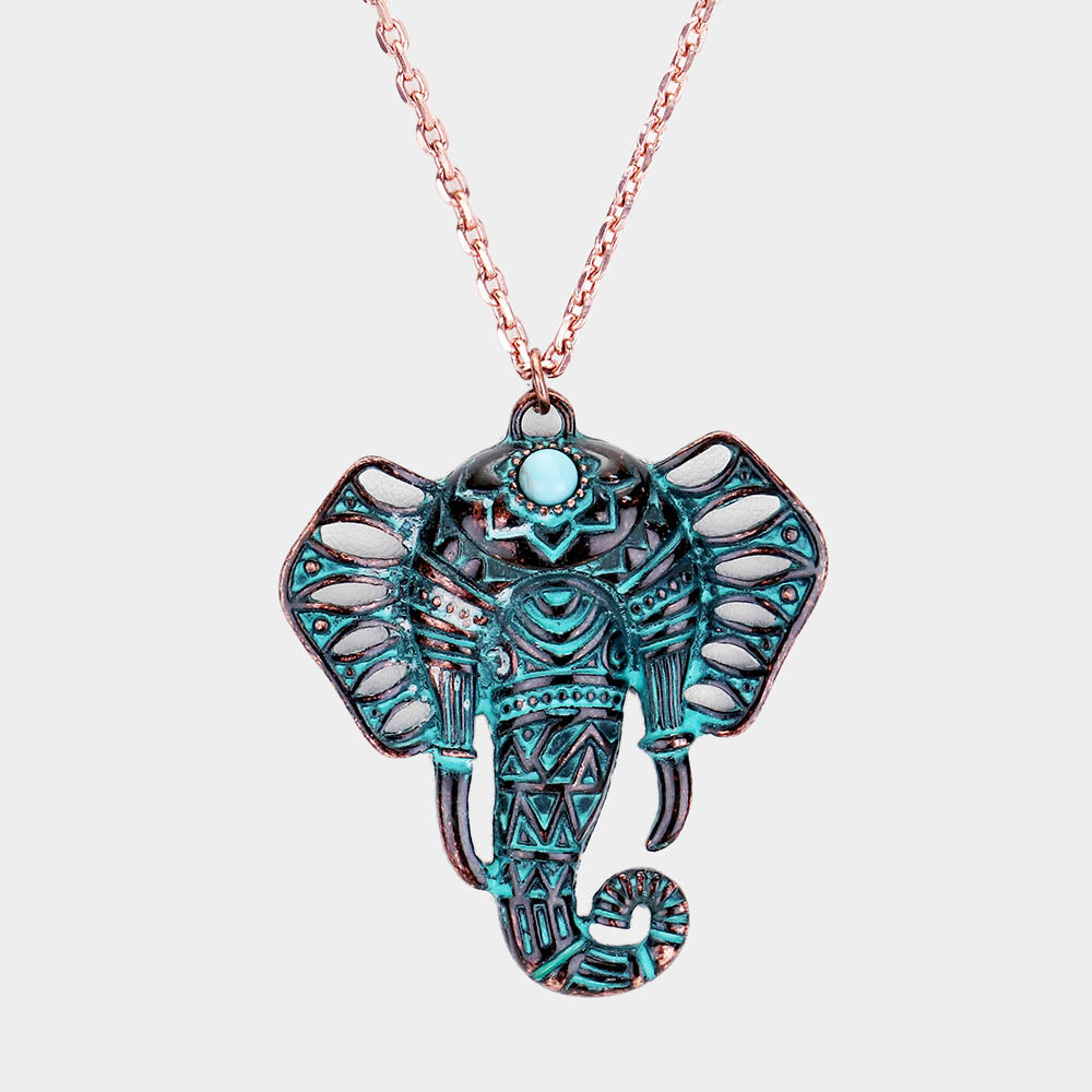 Patina Elephant Pendant Necklace
