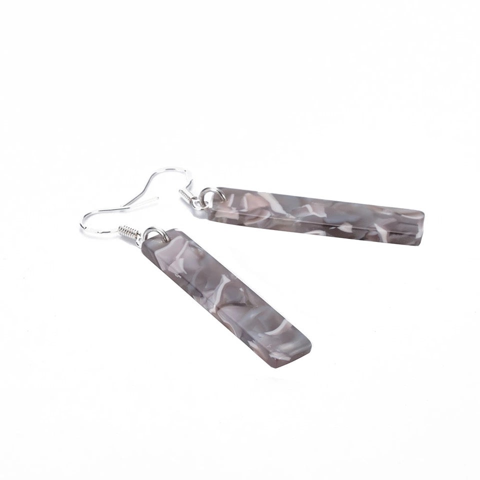 Marbled Acrylic Greystone Bar Column Earrings