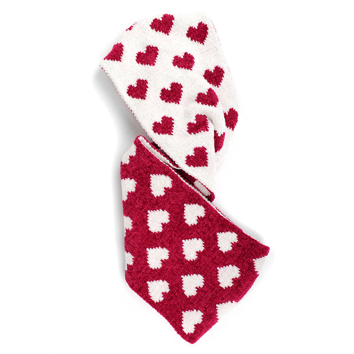 heart pom pom reversible infinity scarf red