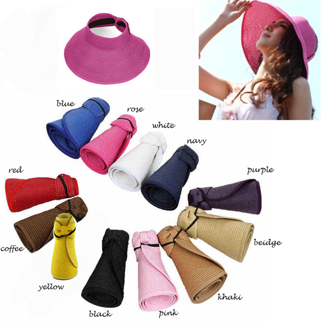 Bow Sun Visor Foldable Collapsible SunVisor Hat Beach Hat Collapsible Rollable Portable Velcro | availablein 7 colors: Black, Navy Blue, Coffee Brown, Red, Beige Tan, Hot Pink, White