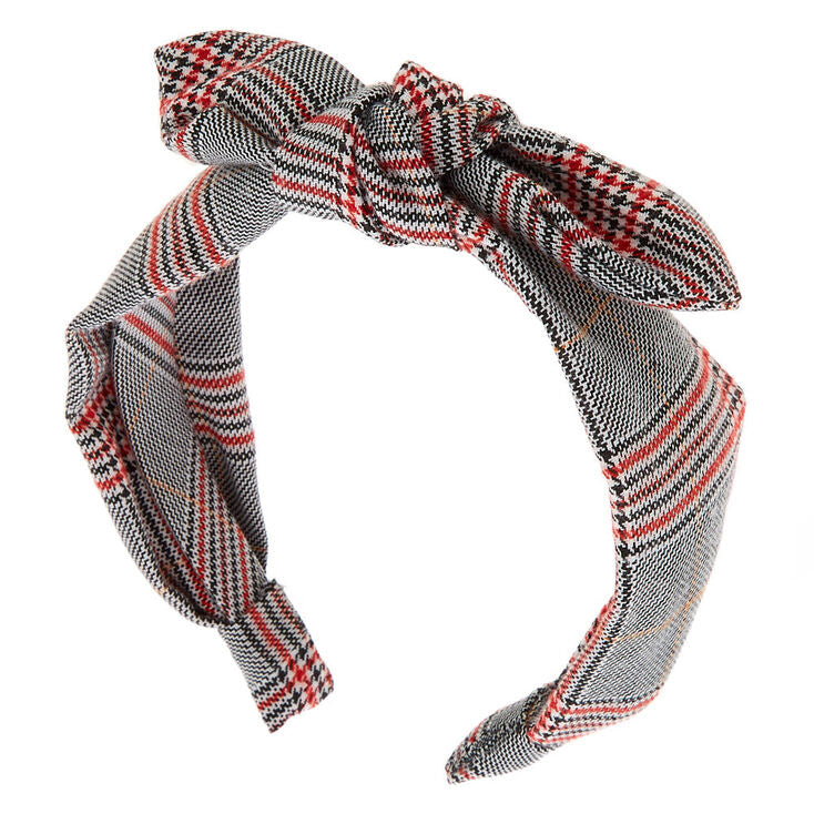 Black, White, & Red Plaid Knotted Headband