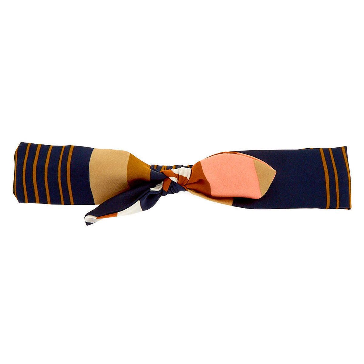 Sateen Stripe Navy Bow Headband Wrap