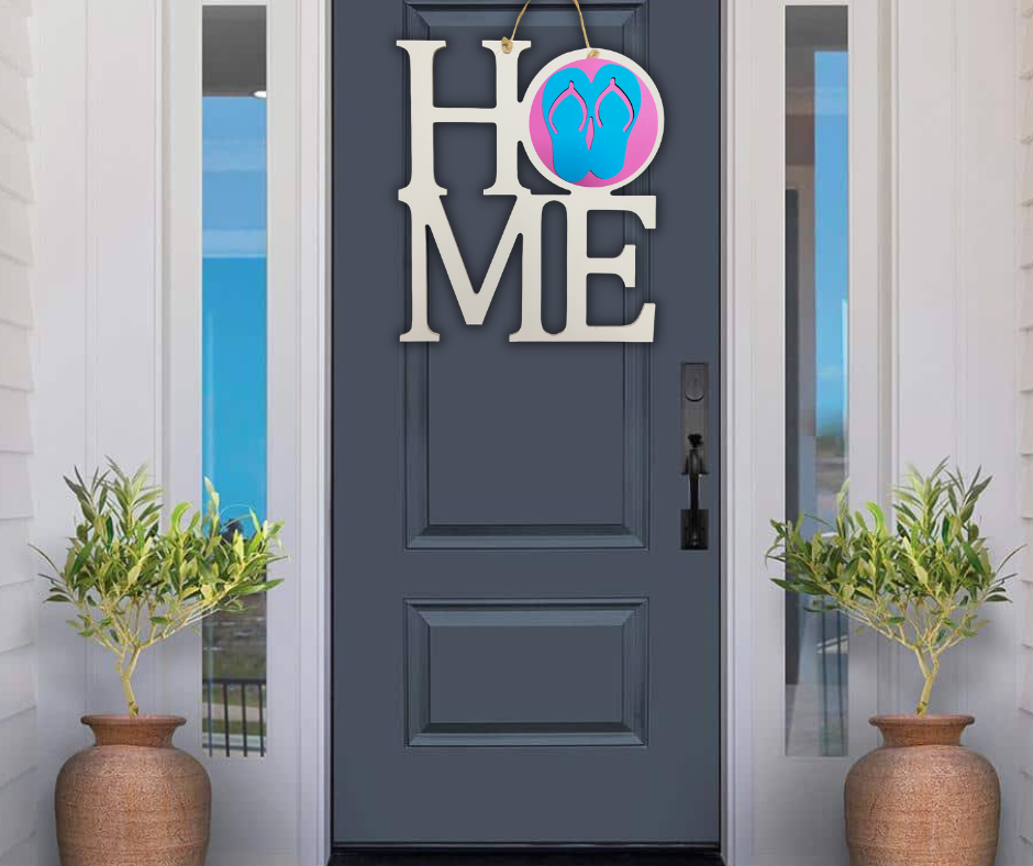 Flip Flop Home Decor | Interchangeable Wooden Home Sign Interior or Exterior Door Decor Door Hanger - One sign that you can display all year long. Choose your wood base and your favorite interchangeable medallions and simply swap out the medallions as the holidays and seasons come and go. 