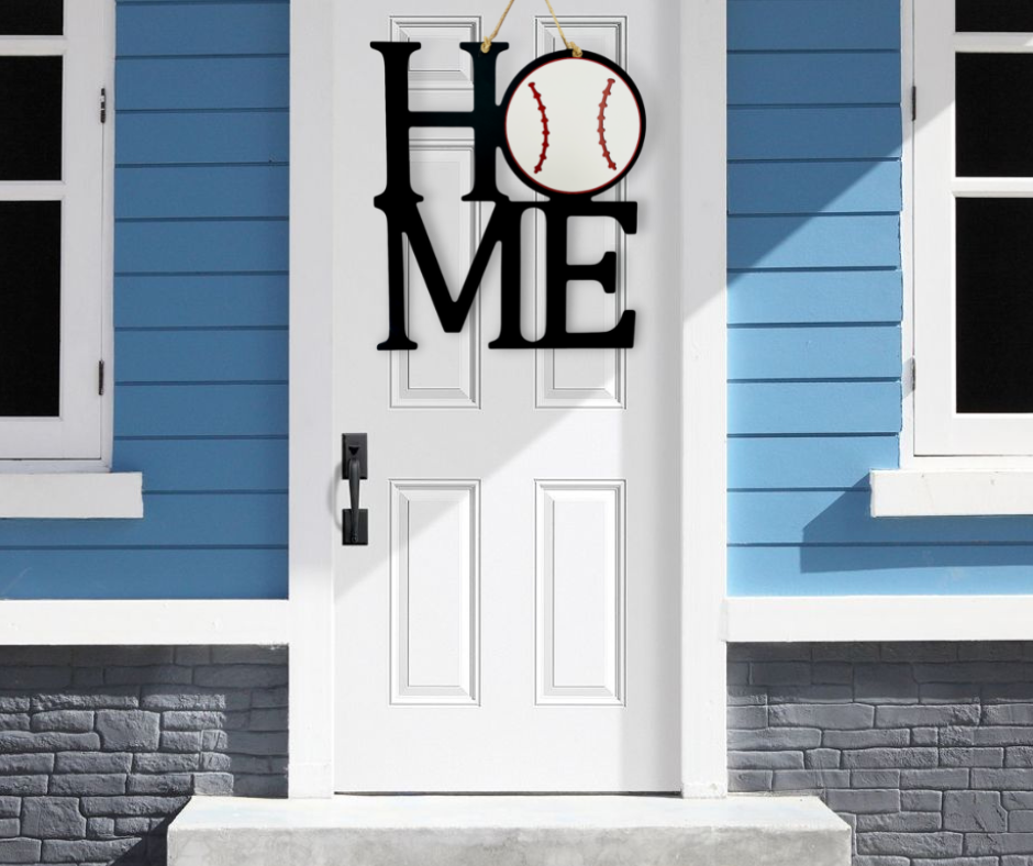 Baseball Home Decor | Interchangeable Wooden Home Sign Interior or Exterior Door Decor Door Hanger - One sign that you can display all year long. Choose your wood base and your favorite interchangeable medallions and simply swap out the medallions as the holidays and seasons come and go. 