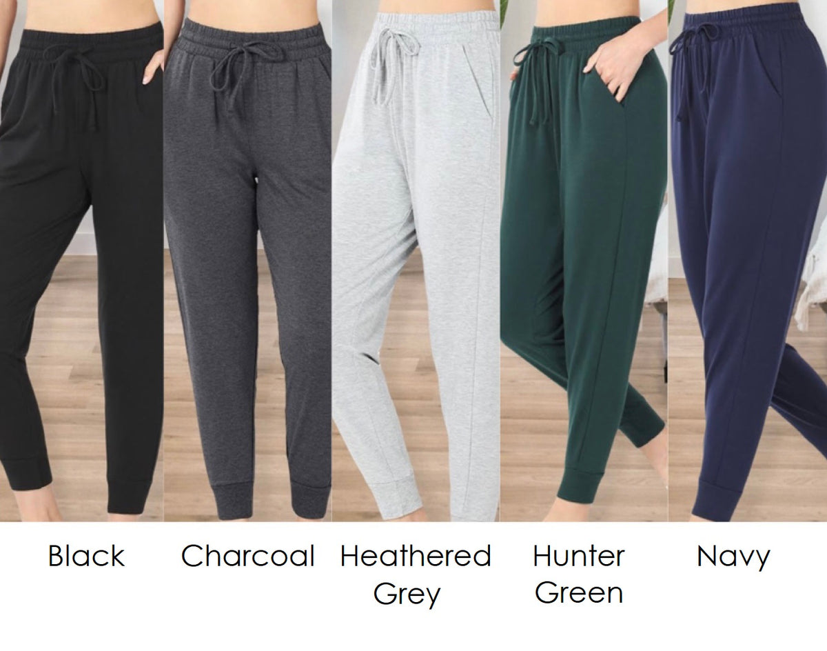 Womens Jonnie French Terry Jogger Pant with Pockets available in 5 colors and all sizes S-3XL Regular & Plus Size