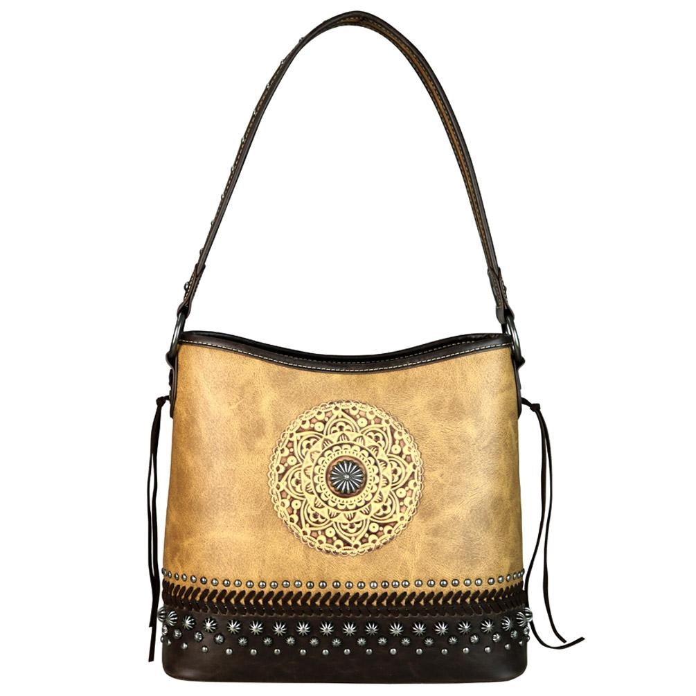 Genuine Leather Tribal Tooled Hobo Handbag