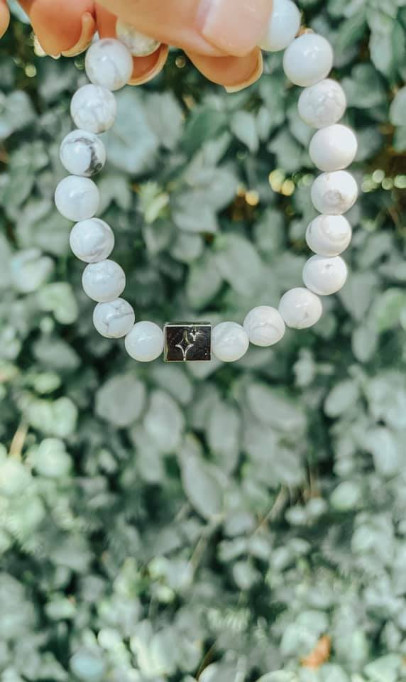 Marble Beaded Bracelet with Silver Logo