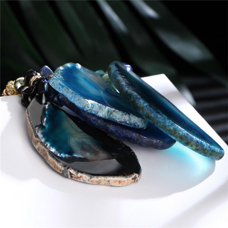 Agate Quartz Geode Slice Pendant Necklace |4 colors|