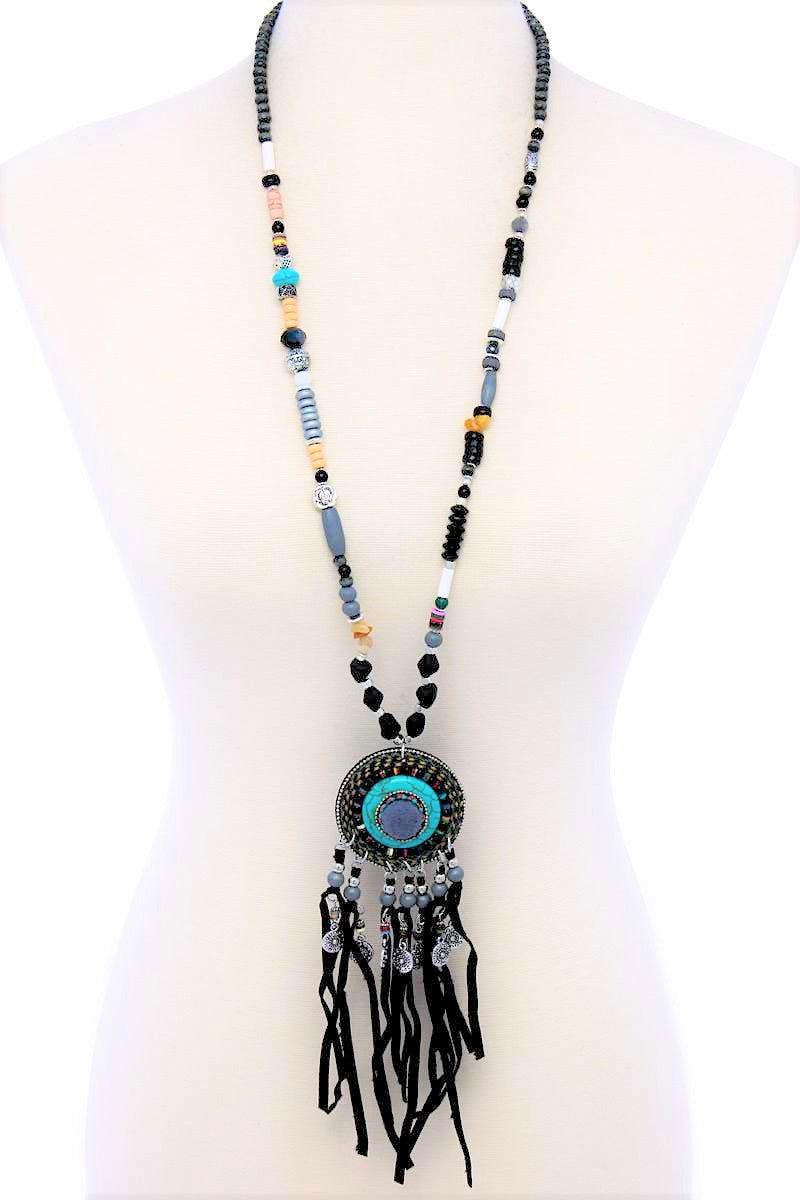 Boho Fringe Turquoise Pendant Necklace