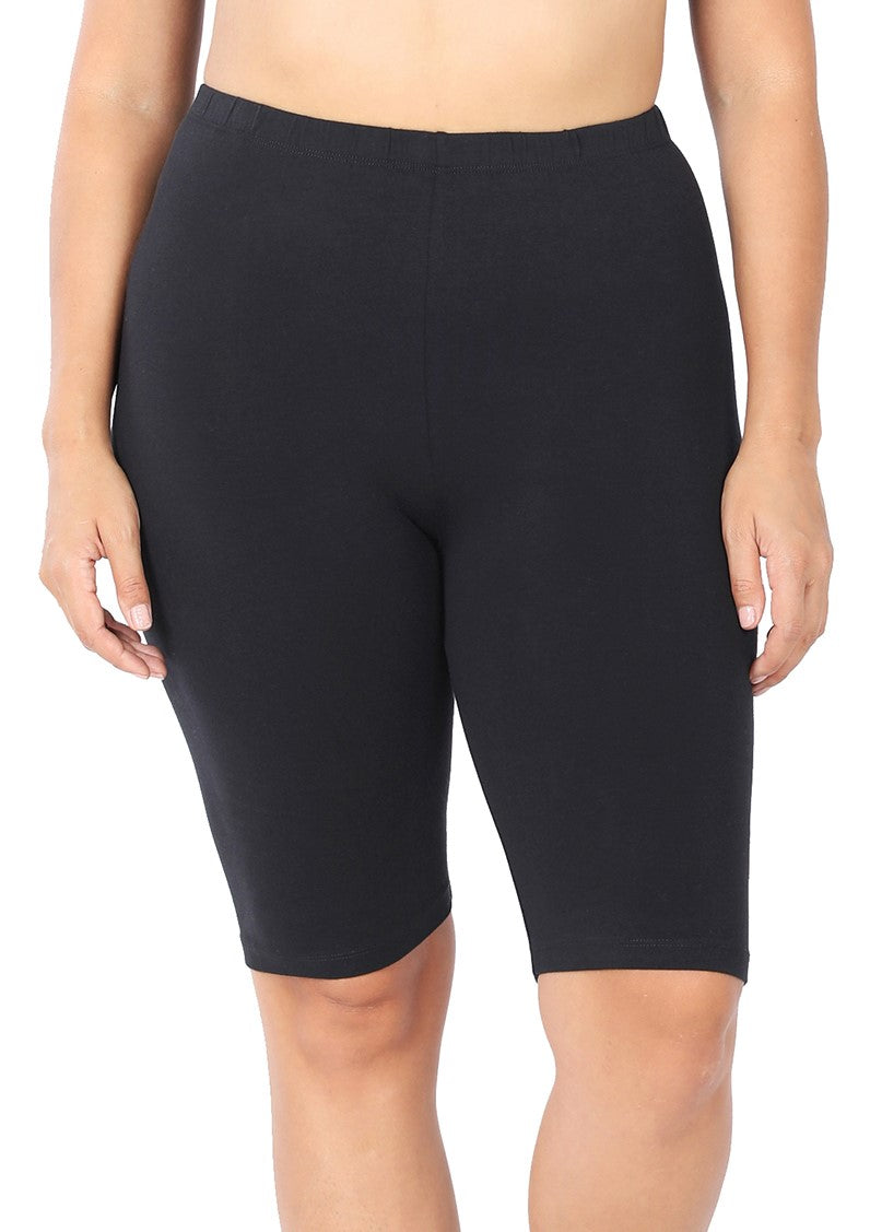 Basic Black Bermuda Cotton Bike Shorts for Women