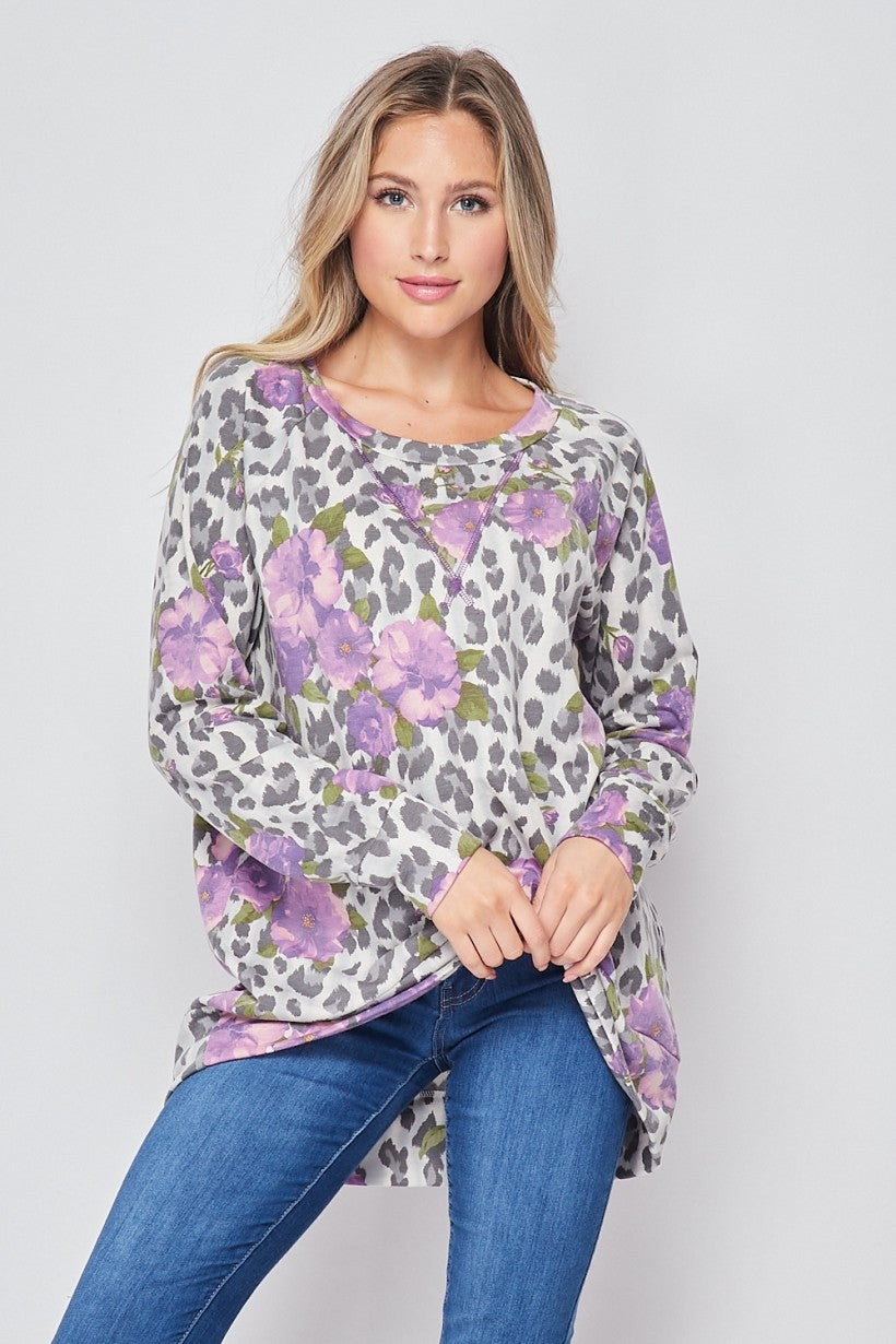 Purple Leopard Floral LongSleeve Top