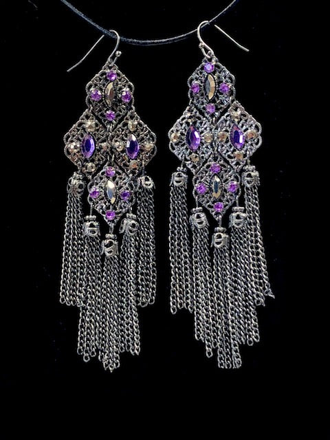Purple Tassel Chain Earrings