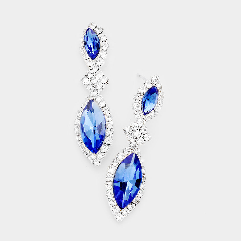 Blue Sapphire Crystal Rhinestone Drop Earrings