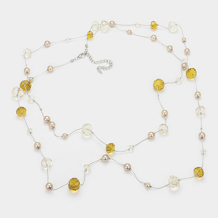 Crystal Bead Wrap Necklace & Earring Set Caramel
