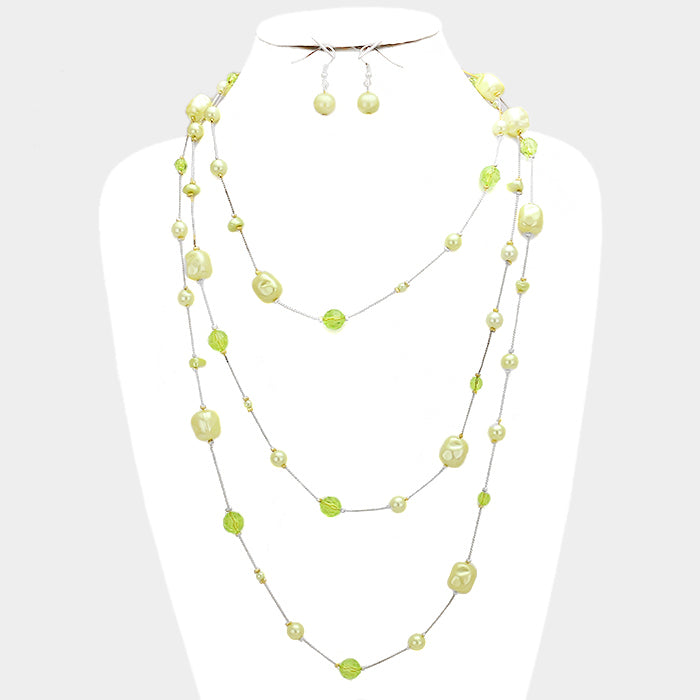 Crystal Bead Wrap Necklace & Earring Set Green