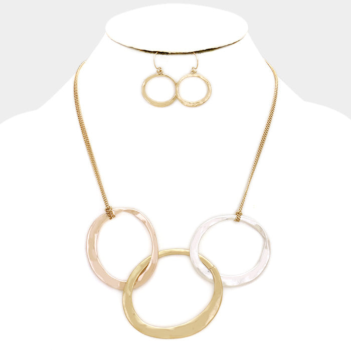 Hammered Oval Links Necklace & Earring Set