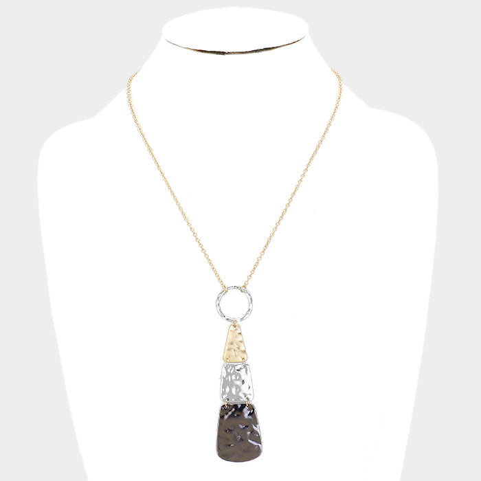 Hammered Trio Pendant Necklace & Earring Set