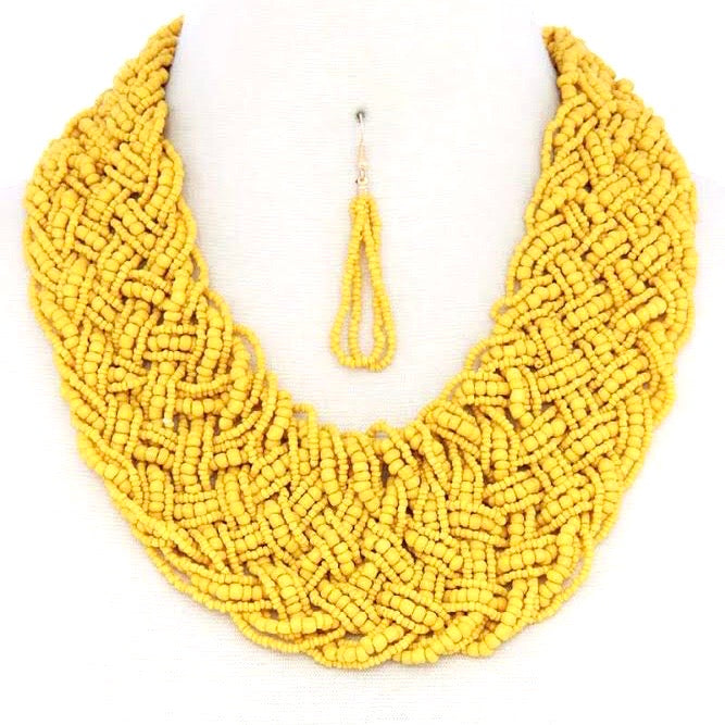Braided Bead Necklace & Earring Set |6 colors|
