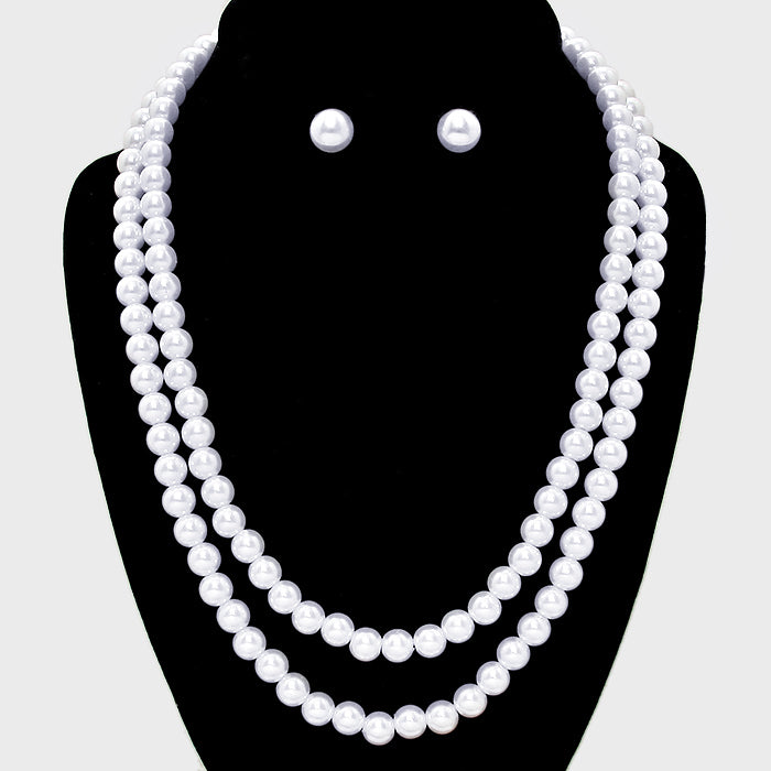 Double Strand Pearl Necklace & Earring Set