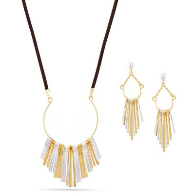 Tassel Pendant Necklace & Earring Set || Black or Brown ||