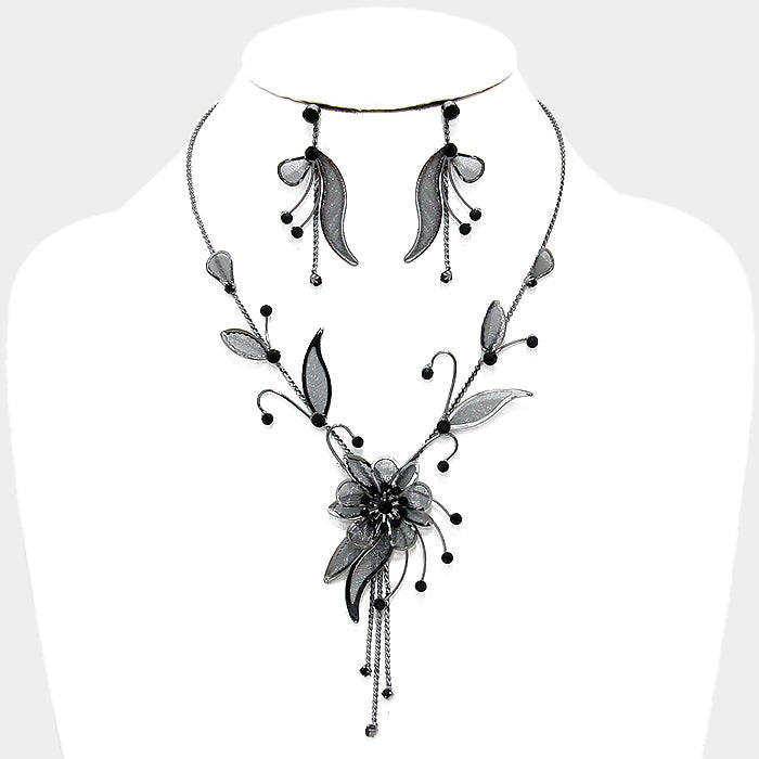 Intricate Floral Leaf Necklace & Earring Set |2 colors|