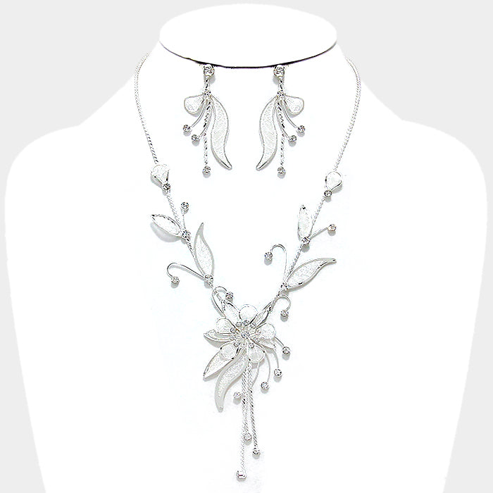 Intricate Floral Leaf Necklace & Earring Set |2 colors|