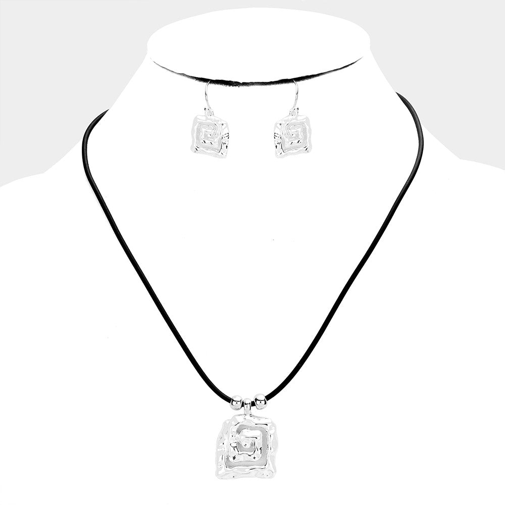 Hammered Square Necklace & Earring Set