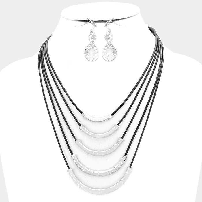 5-tier Hammered Bar Necklace & Earring Set