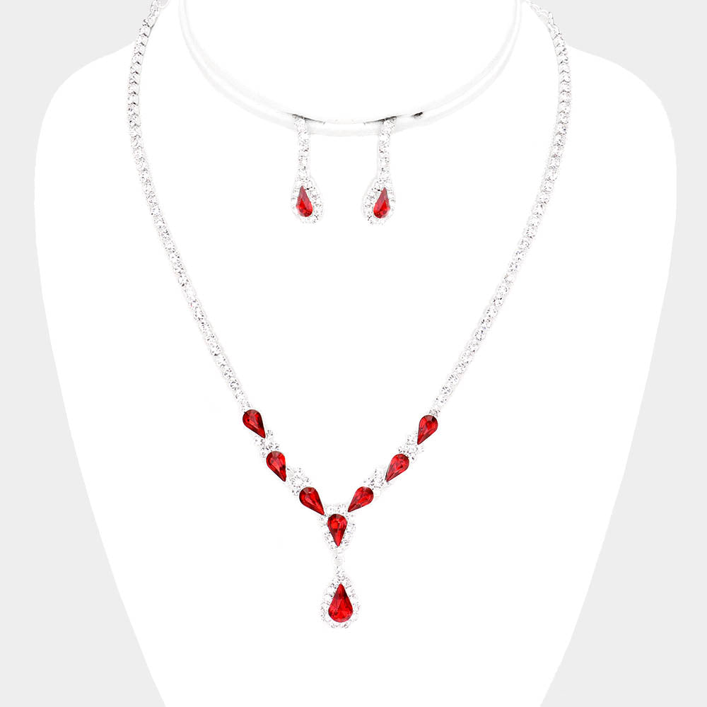 Rhinestone Teardrop Necklace & Earring Set |4 colors|