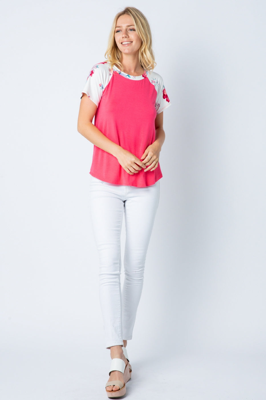Pink Floral Raglan ShortSleeve Top